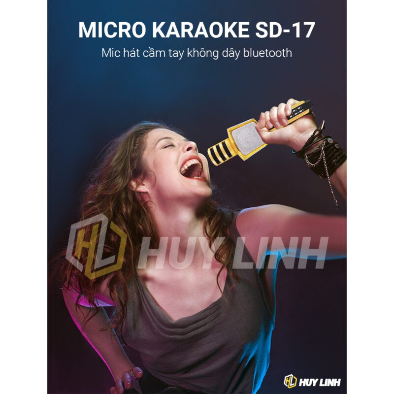 Micro hát karaoke bluetooth SD17 kết nối không dây - Bass cực chuẩn hỗ trợ cổng cắm thẻ nhớ