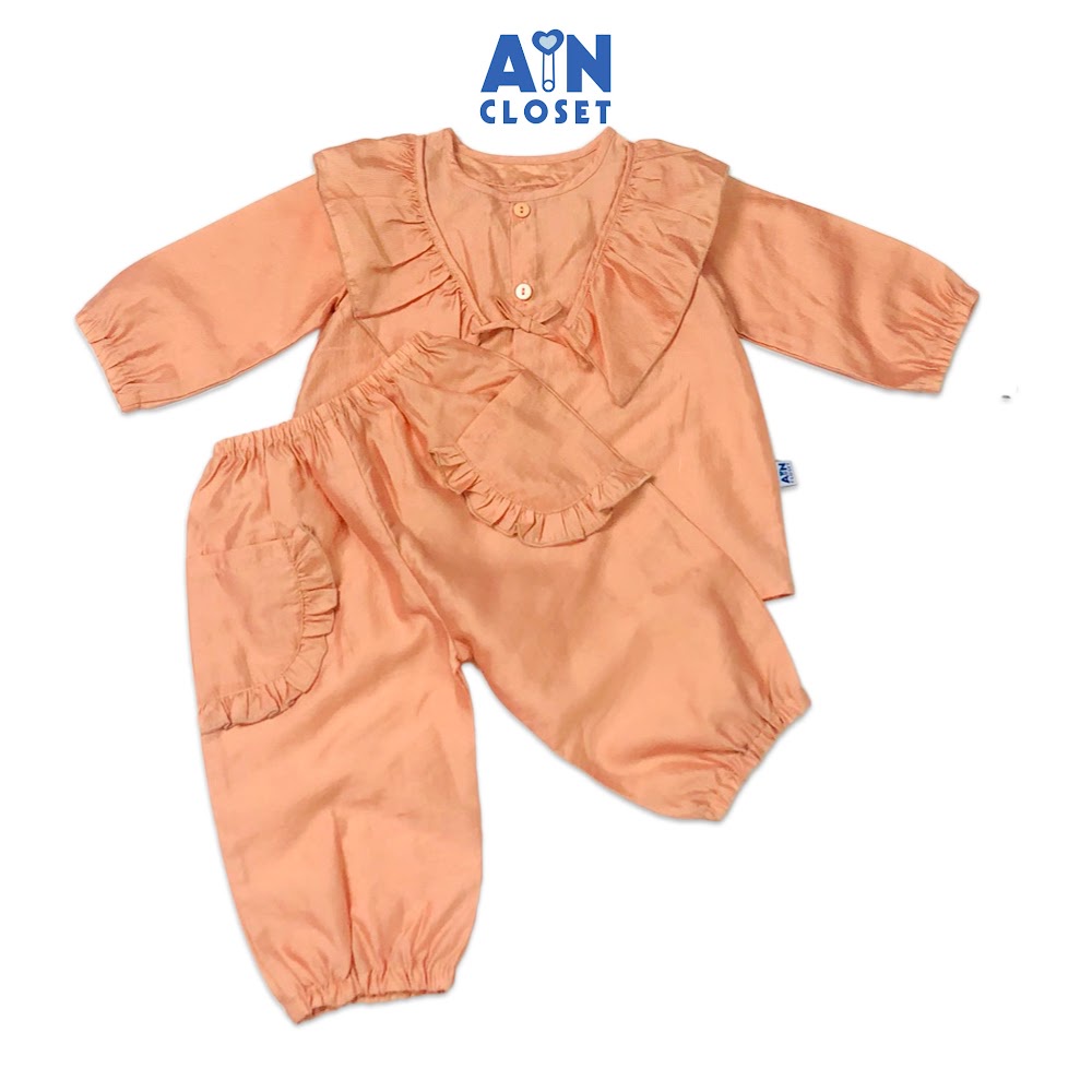 Bộ quần áo dài bé gái họa tiết Bèo cam tây cotton - AICDBGZZNUV0 - AIN Closet