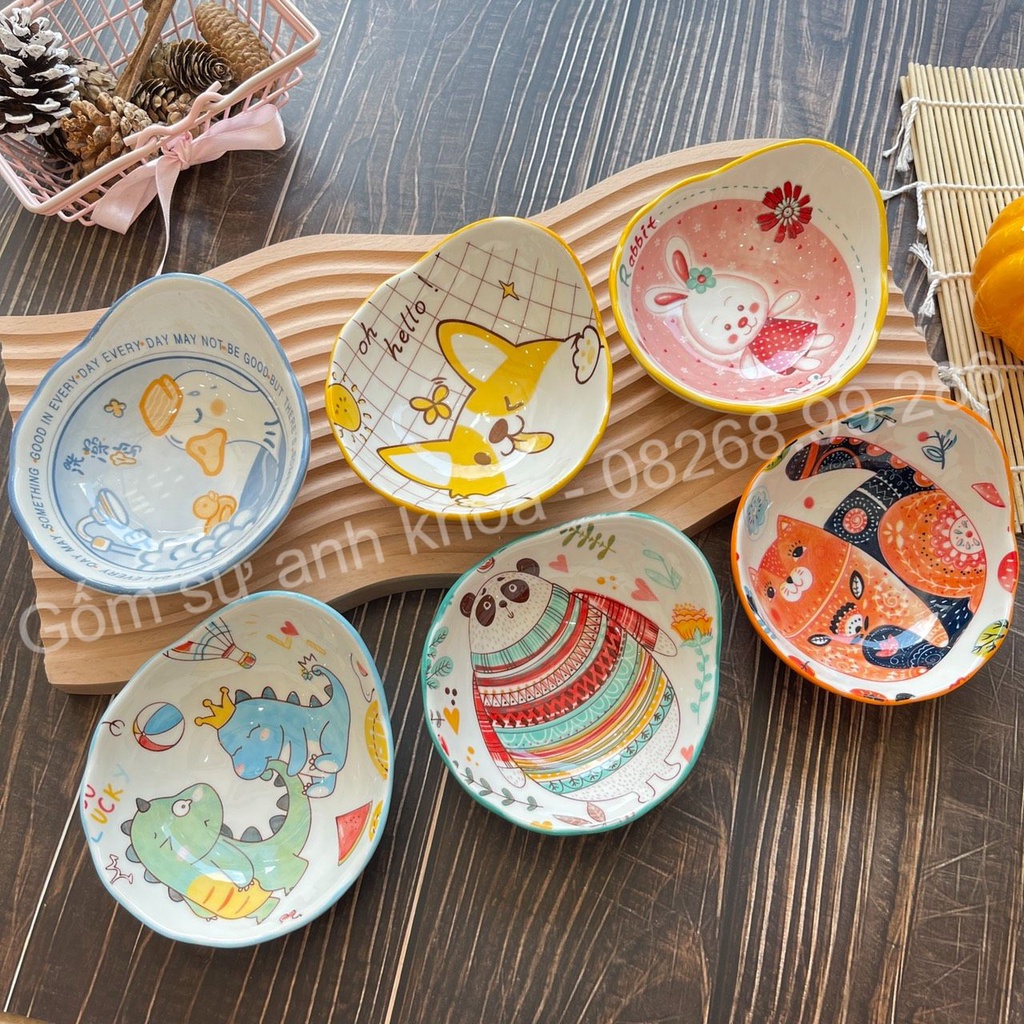 Bát Đĩa sứ Decor Chén Dĩa Sứ Dễ Thương Cute Cao Cấp bát chấm, bát ăn dặm đuôi cá cho bé xinh yêu.