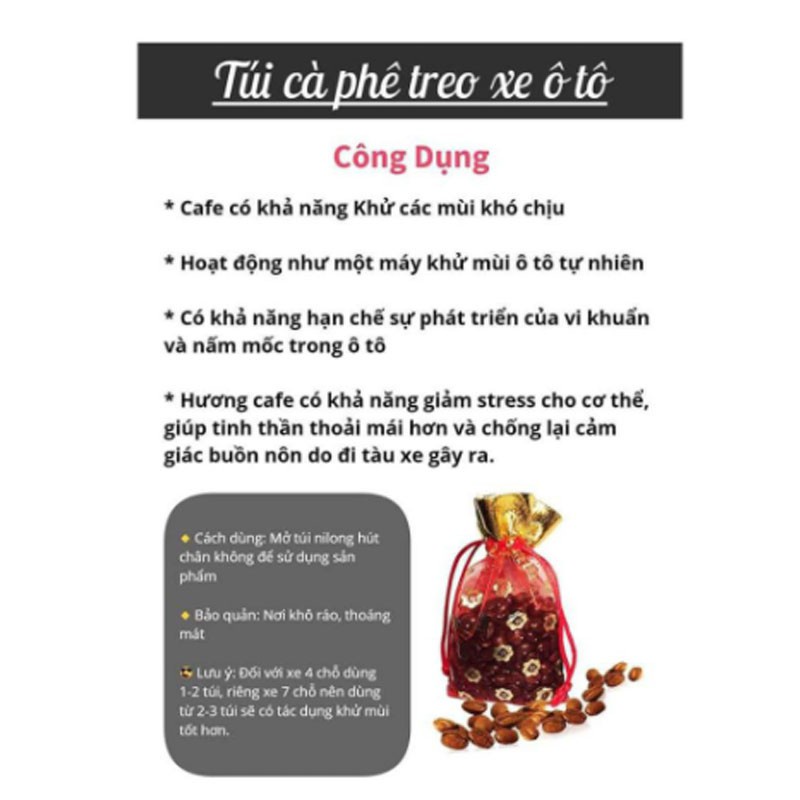 Túi thơm cà phê treo xe ô tô,xe hơi tủ quần áo, phòng khách, phòng bếp khử mùi ẩm mốc hiệu quả