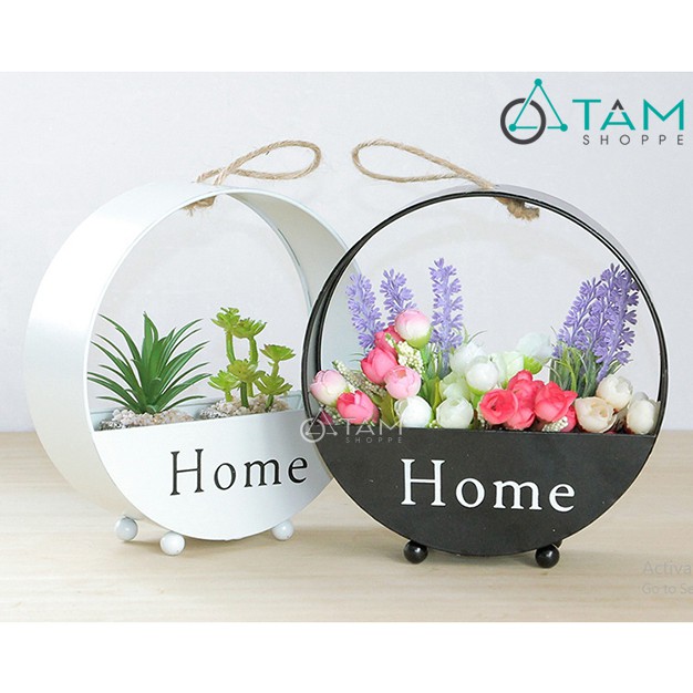 Chậu hoa treo tường bằng thiếc chữ Home Vintage số 11