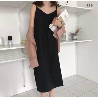 Váy xuông chất đũi lụa trơn 2 dây basic nữ