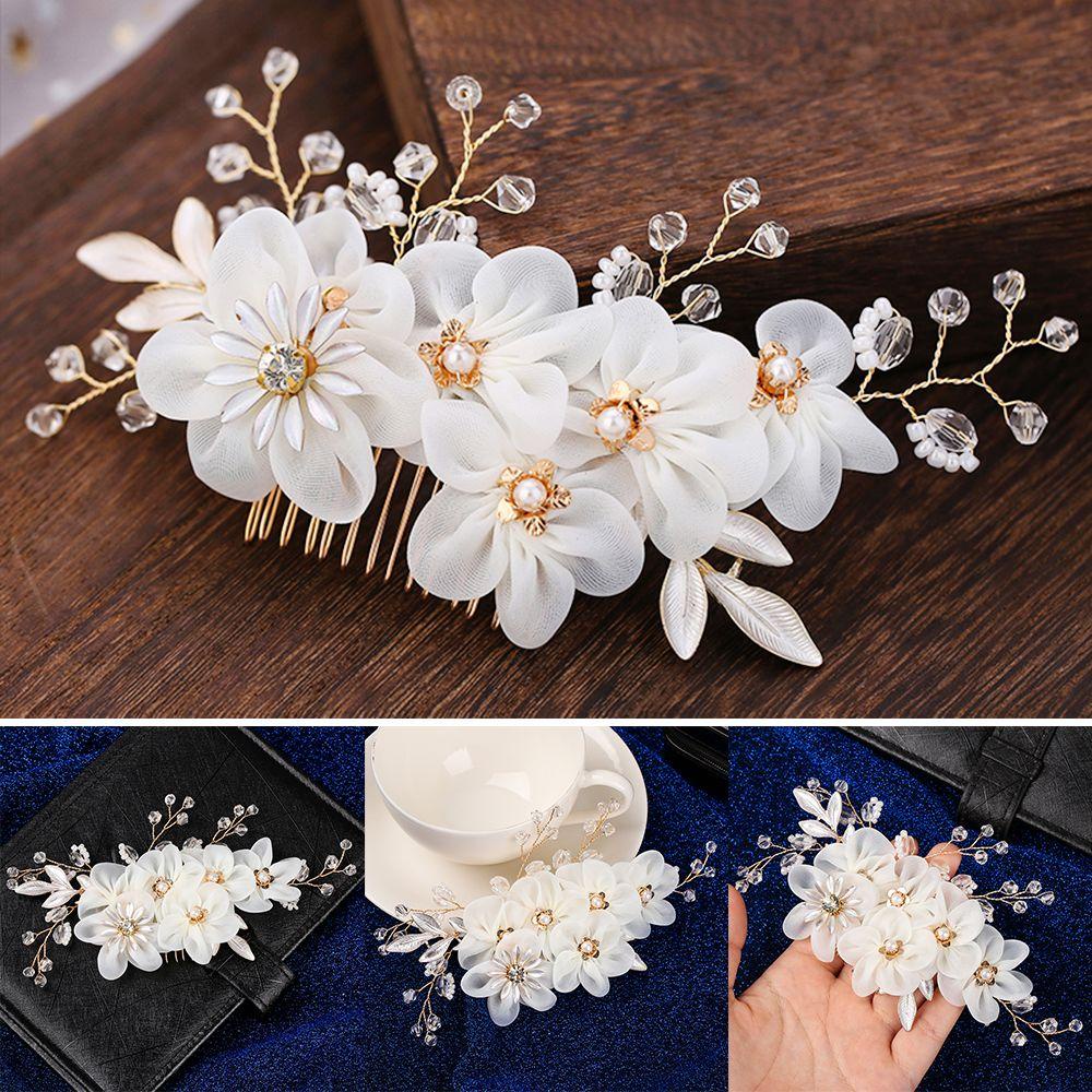 Lược Cài Tóc Đính Hoa Trắng Ngọc Trai Thời Trang|Kẹp Cô Dâu