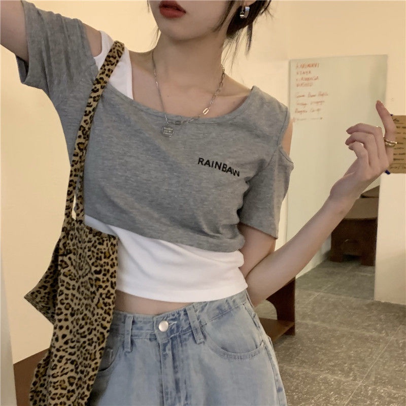 Áo thun croptop COZOKC ngắn tay trễ vai ôm dáng thiết kế thời trang quyến rũ