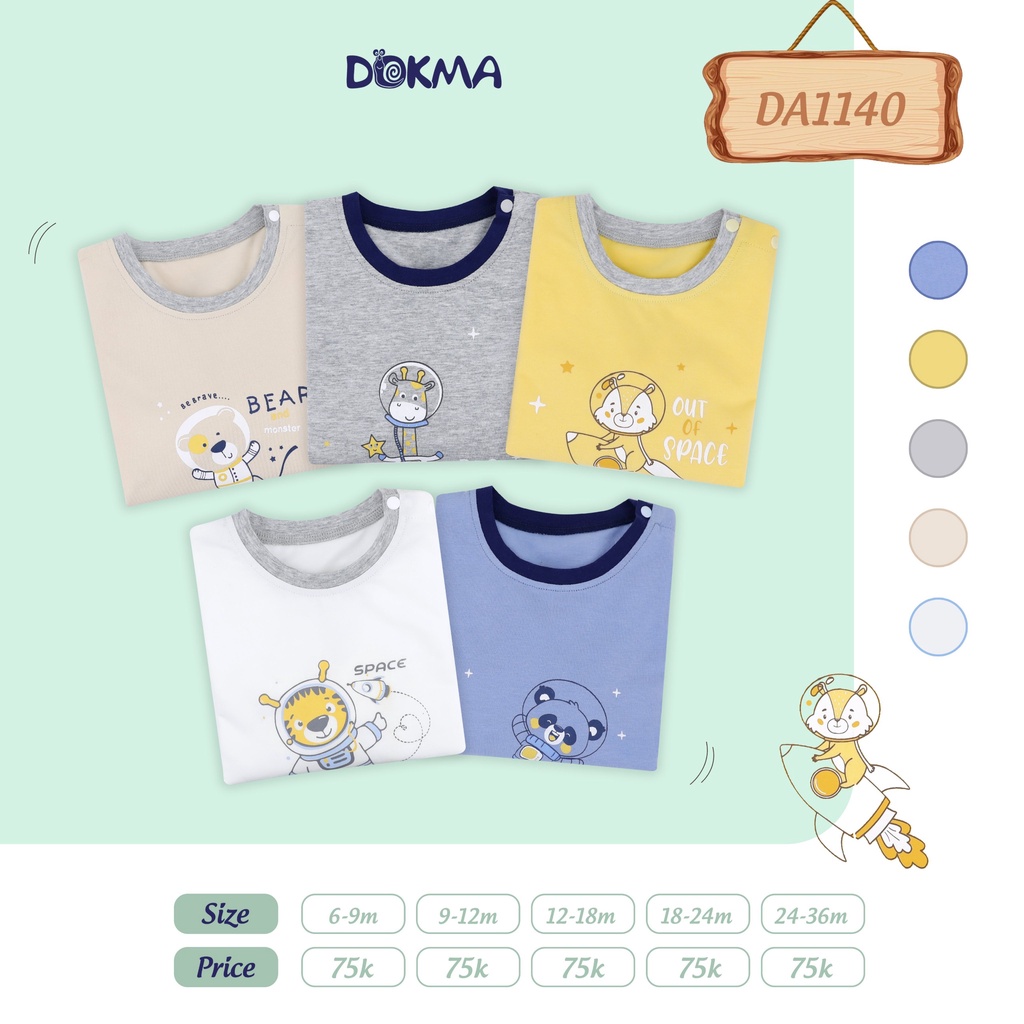 DA1140 Áo dài tay bé trai Dokma vải cotton mỏng (9-36M)