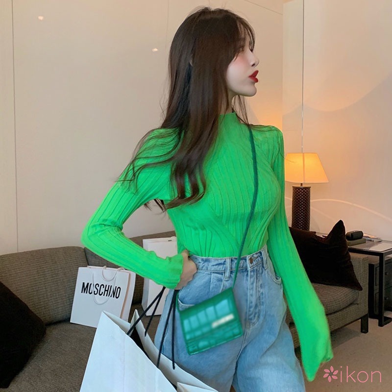 Áo Sweater Dệt Kim Cổ Lọ Phong Cách Hàn Quốc Cho Nữ