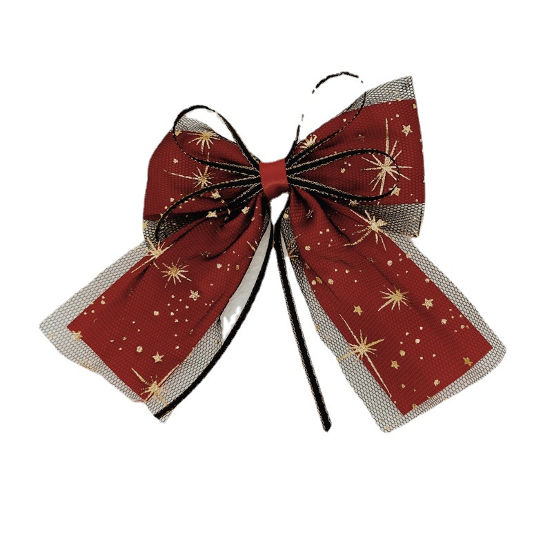 Kẹp tóc nơ lưới hoa tuyết ĐỎ ĐEN ngôi sao rực rỡ đáng yêu K71