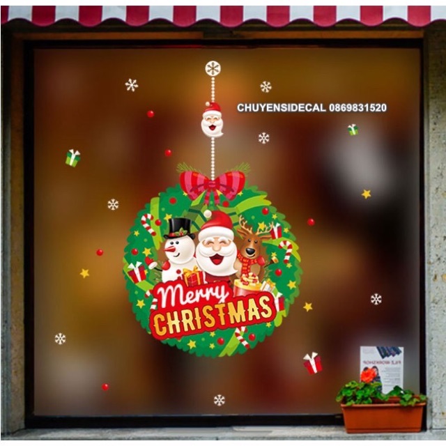 Decal dán tường noel - vòng nguyệt quế noel xanh