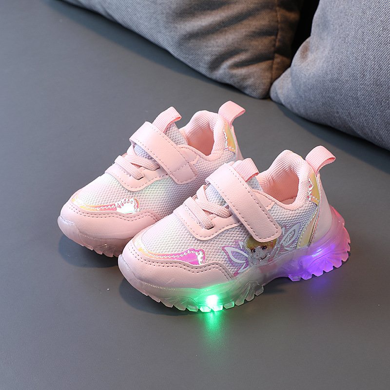 Giày thể thao cho bé gái có gắn đèn led hoạ tiết công chúa nàng tiên đi êm và nhẹ mẫu mới Babybees LED101