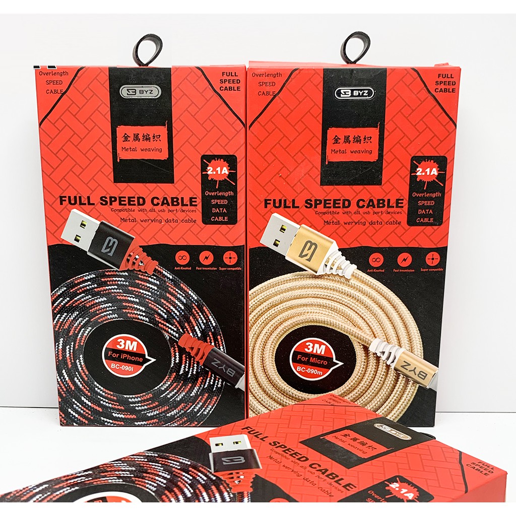 Cáp sạc dài 3 Mét BYZ _ Micro / Type C