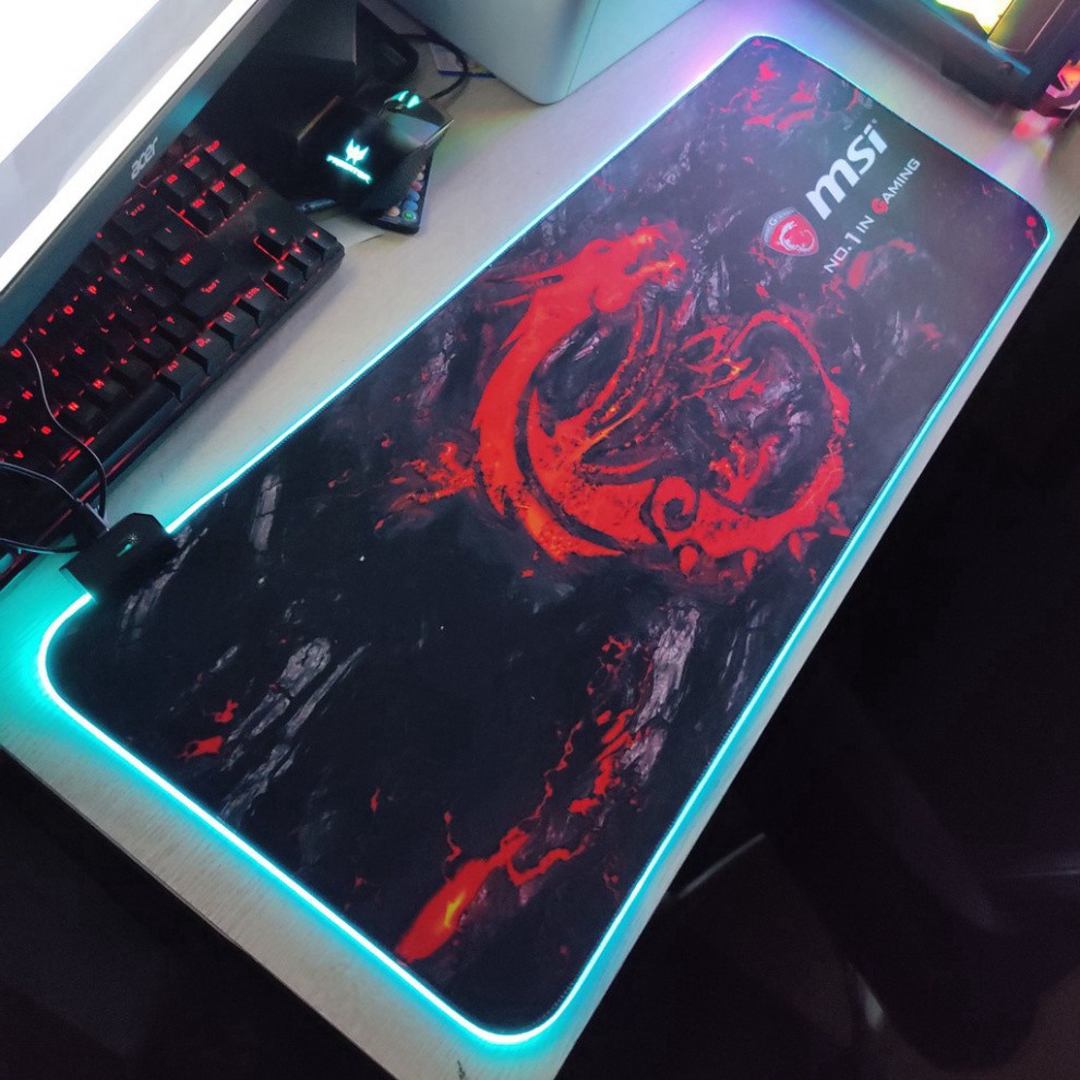 ▶️  Mouse Pad, bàn di chuột, lót di chuột tích hợp Led RGB MSI sáng viền, kích thước 80cm x 30cm dày 4mm giá tốt