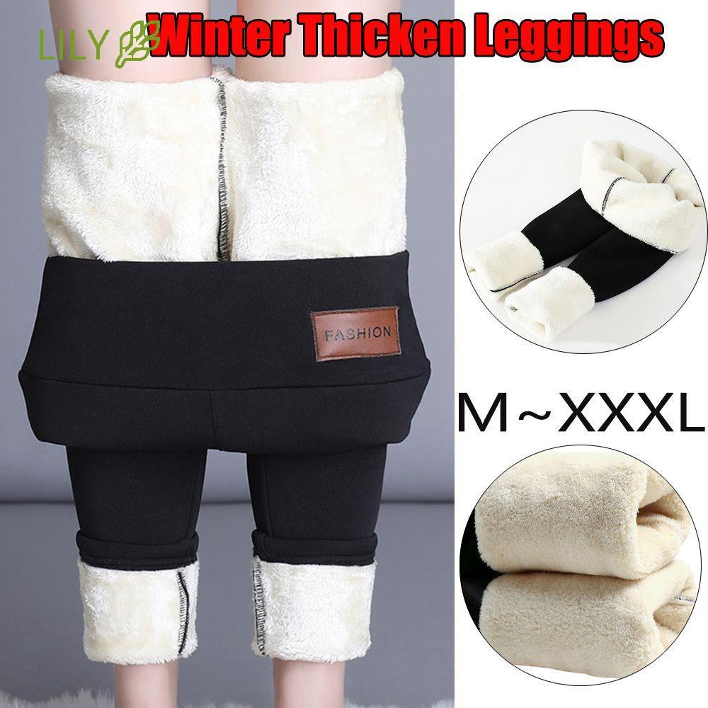 LILY  Women Winter Thicken Leggings Cashmere Lambskin Warm Pants Wool Fleece Trousers High Waist Skinny Black