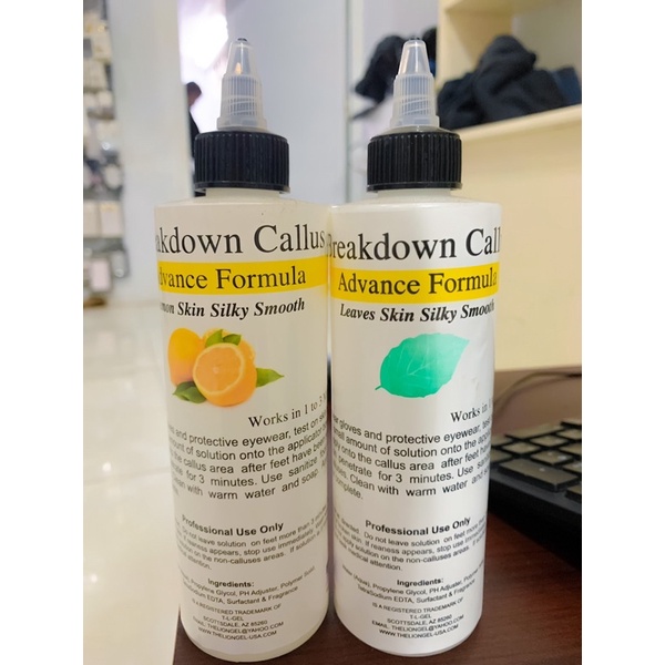 Dung dịch chà gót chân callus, Gel chà gót chân callus hương chanh và bạc hà thể tích 250ml chuyên dụng cho ngành nails