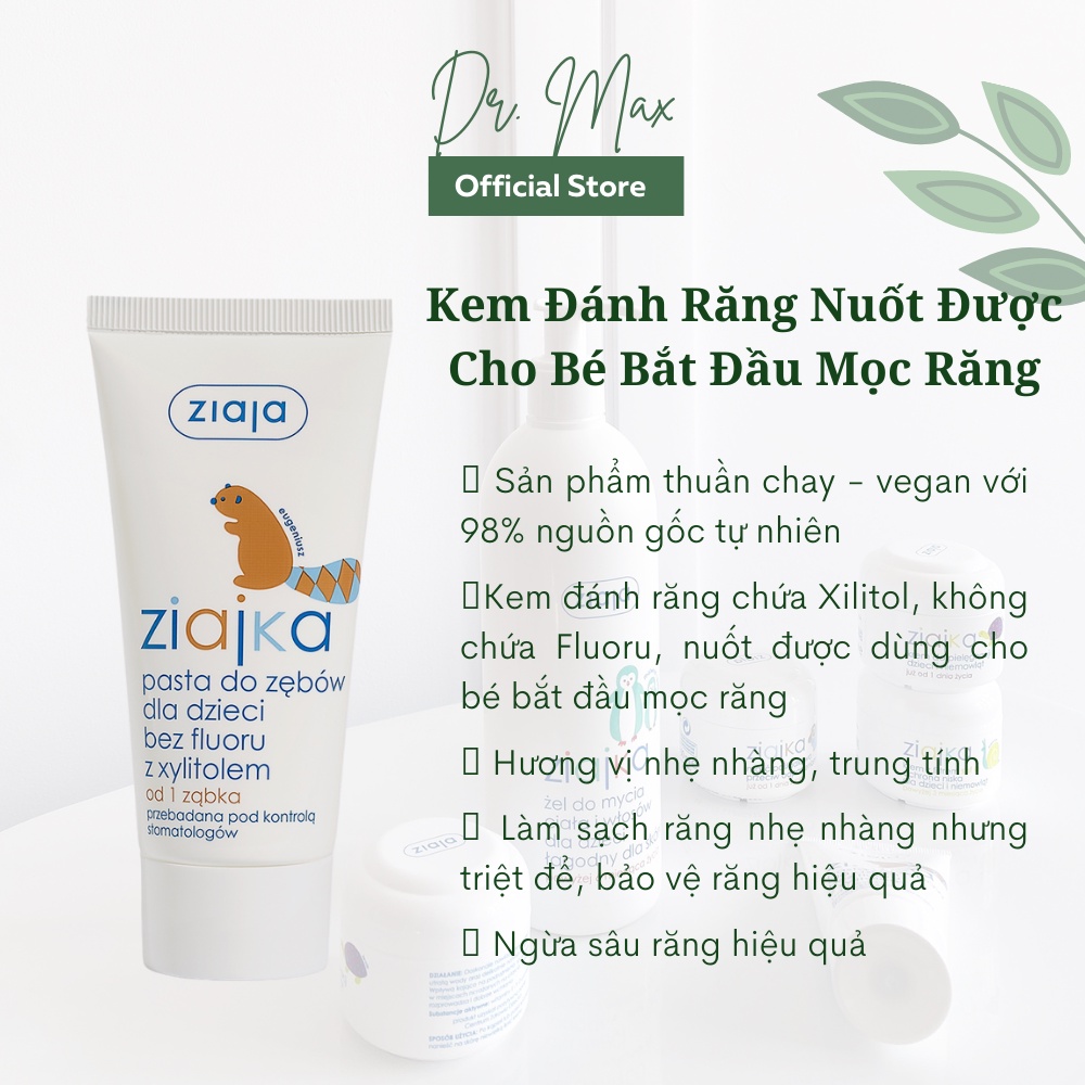 Kem Đánh Răng Trẻ Em Ziaja Ziajka, Kem Đánh Răng Cho Bé Nuốt Được - 50ml