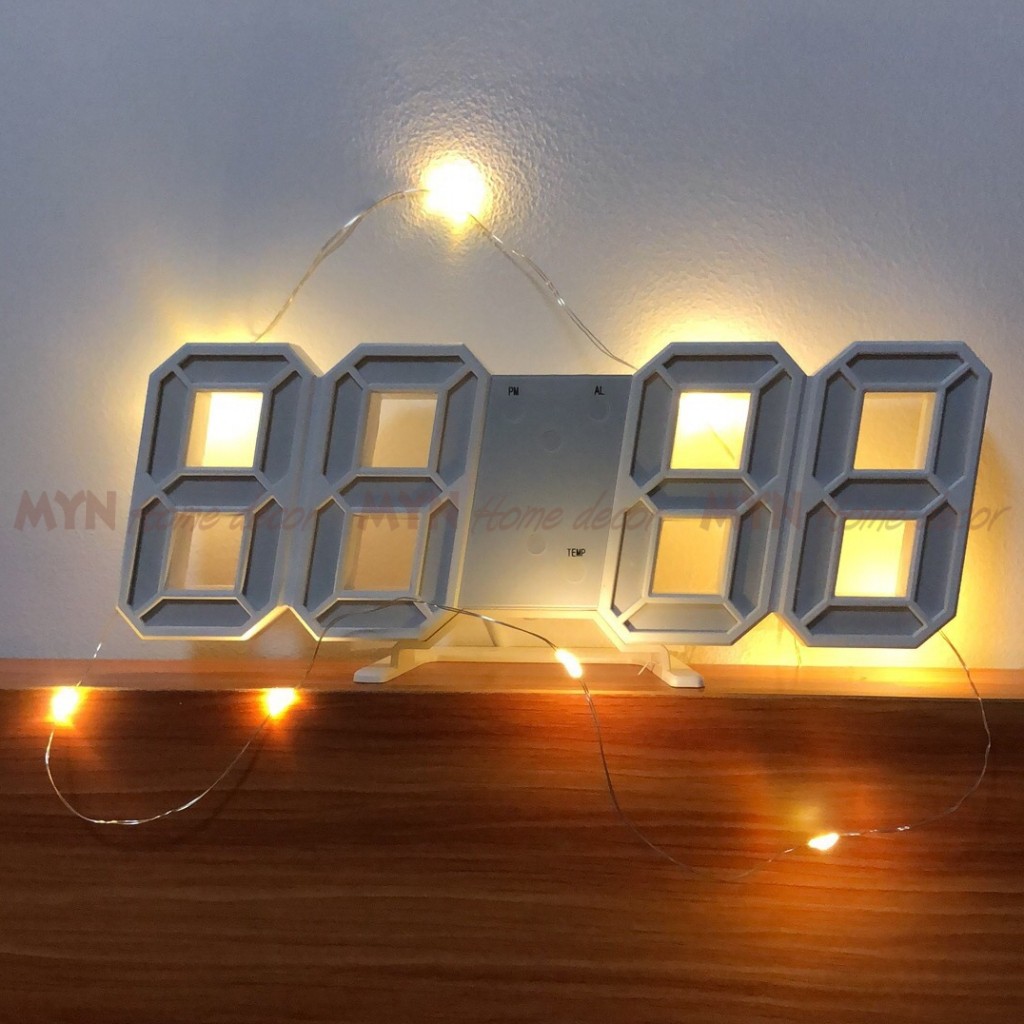 Đồng hồ LED 3D treo tường, để bàn thông minh 2 màu đen, trắng MYN Home