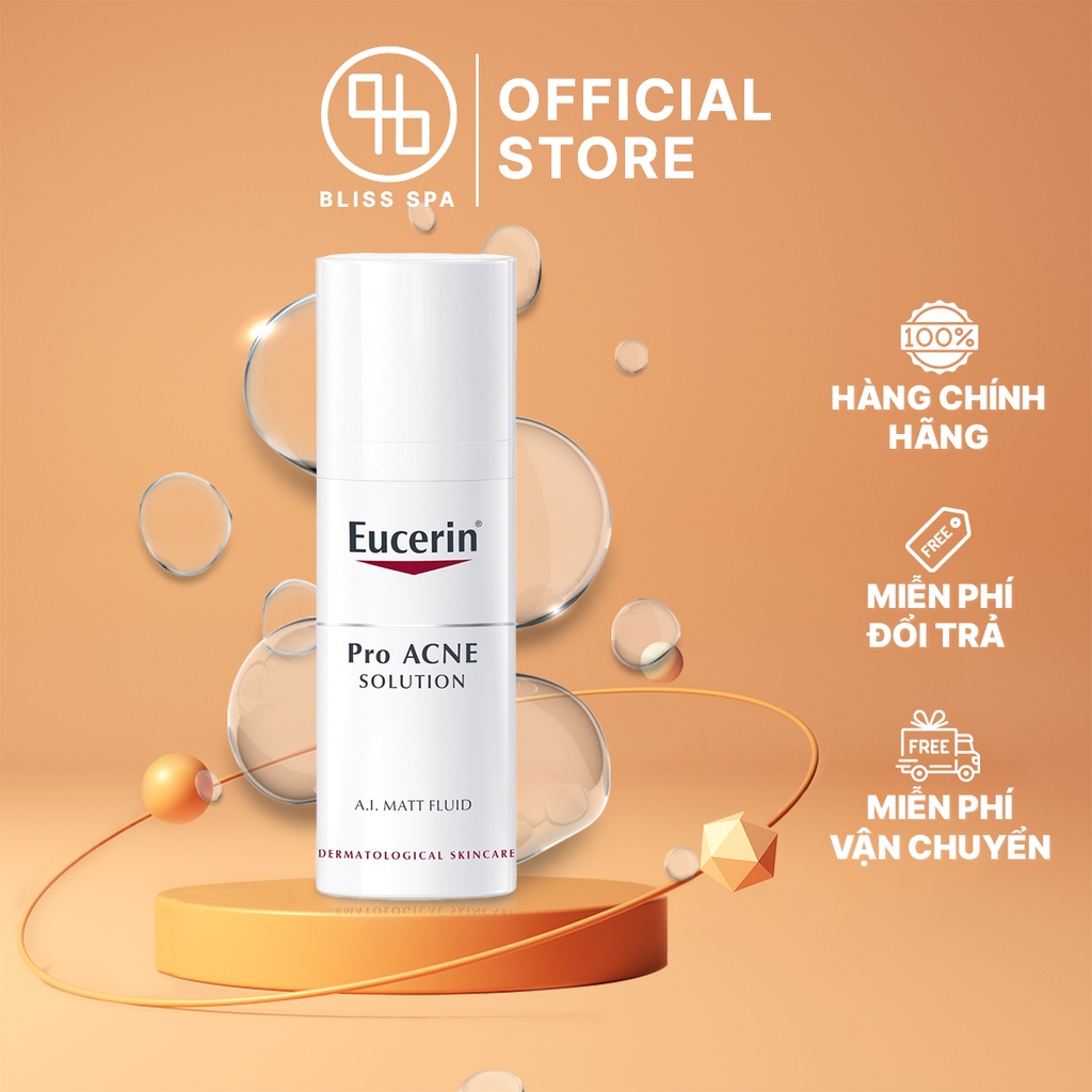 Kem Dưỡng Ẩm Da Mặt Phục Hồi Da Eucerin Kiểm Soát Nhờn Giảm Mụn Pro ACNE Solution A.I Matt Fluid 50ml - Bliss Spa
