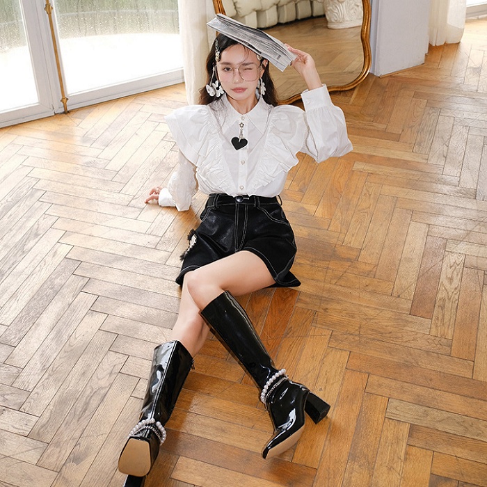 Áo sơ mi trắng nữ cổ bèo 2 tầng kiểu tay bồng tiểu thư form rộng vải thô mềm nút ngọc đi chơi đi làm trẻ trung ASM05