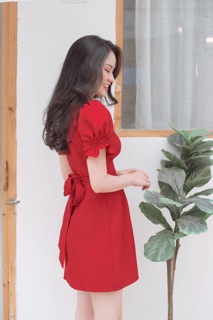 Đầm váy xếp li thắt nơ 2 màu (kèm hình thật)