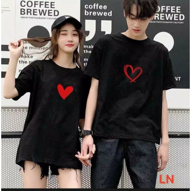 Áo Đôi Tay Ngắn Nam Nữ HD store In hình tim <3  so cute   Unisex HDstore Outfit Big Size 100% Cotton 4 Chiều Rẻ Đẹp