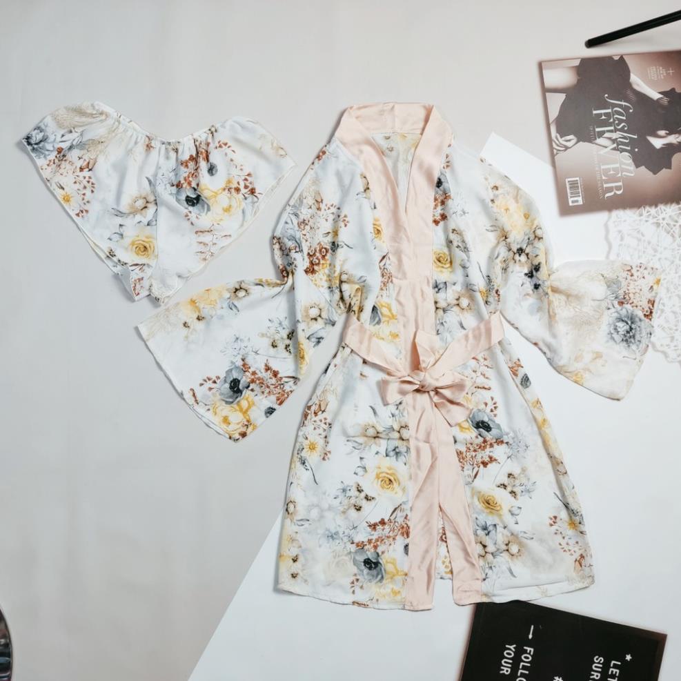 Áo Choàng Ngủ Voan Xuyên Thấu, Áo Choàng Ngủ Kimono Kèm Quần Gợi Cảm Quyến Rủ Cho Nữ. | BigBuy360 - bigbuy360.vn