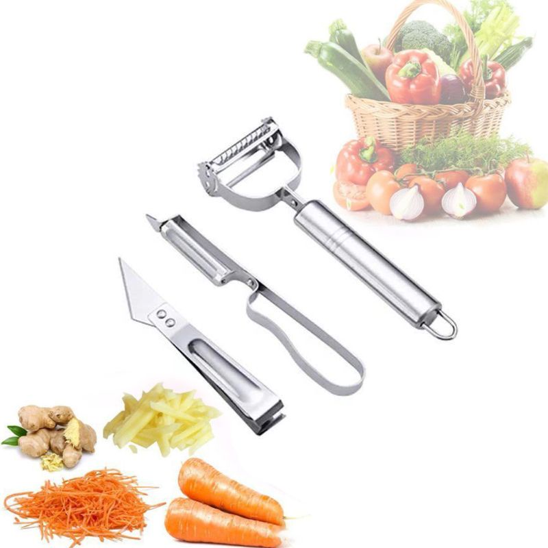 Bộ 3 Món Nạo Rau Củ INOX Cao Cấp Đa Năng Dao Nạo, Dao gọt hoa quả, Dao tỉa