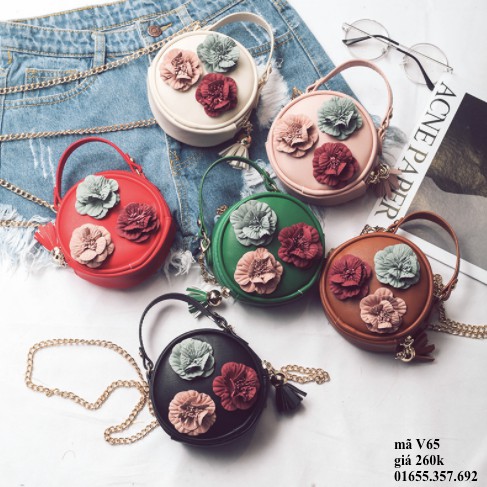 Túi đeo chéo hoa trà, túi xách mini hoa nổi họa tiết dễ thương