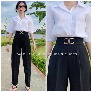 Quần tây đai X vàng lưng cao , khoá hông