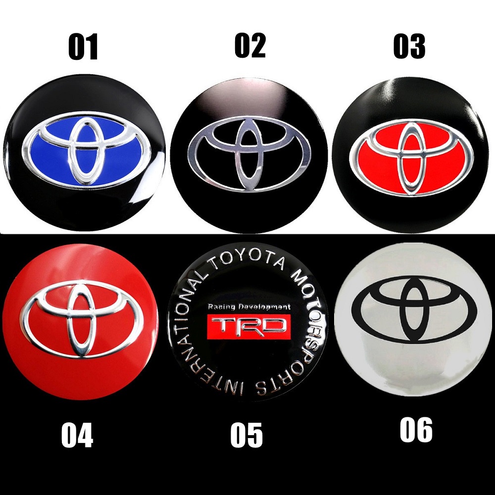 Set 4 Miếng Dán Trang Trí Trục Bánh Xe Hơi Toyota 56mm