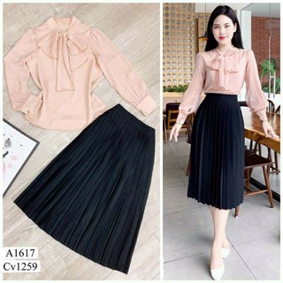 chân váy xòe, chân váy xếp ly midi freesize