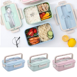 Hộp cơm lúa mạch 3 ngăn kèm đũa thìa inox