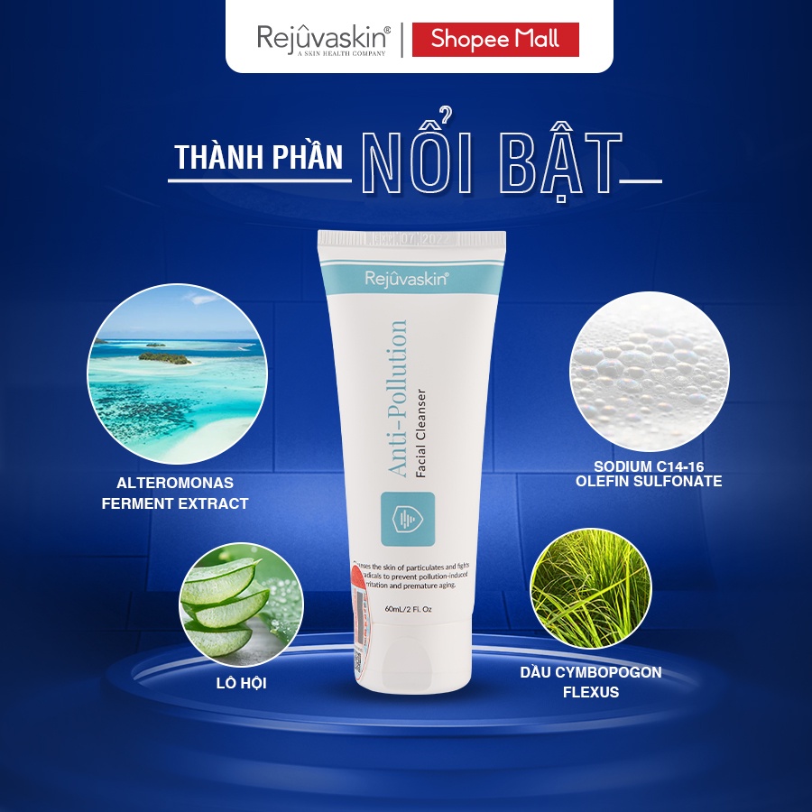 Sữa rửa mặt loại bỏ bụi mịn, sạch sâu, ngừa mụn, sáng da Rejuvaskin Anti-Pollution 60ml