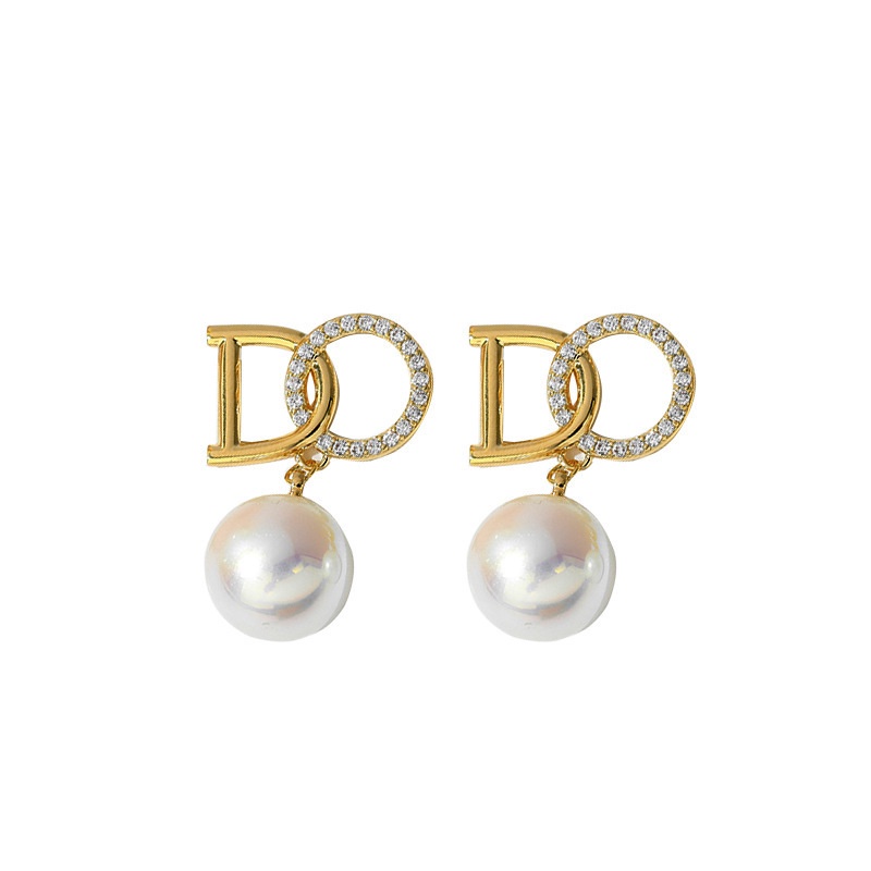 Bông Tai Chữ D Đính Đá Và Ngọc Trai Thiết Kế Mới Thời Trang