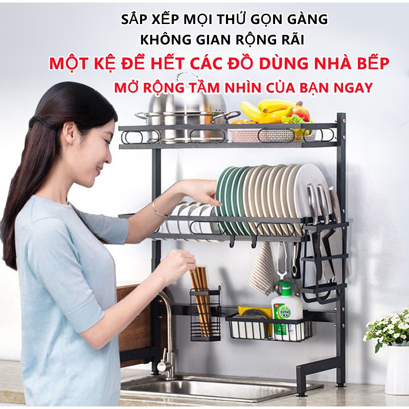 ❤️Vnhieyliving❤️Kệ Để Chén Bát Đĩa Inox Đa Năng Trên Bồn Rửa Bát Sơn Tĩnh Điện Phiên Bản 2021