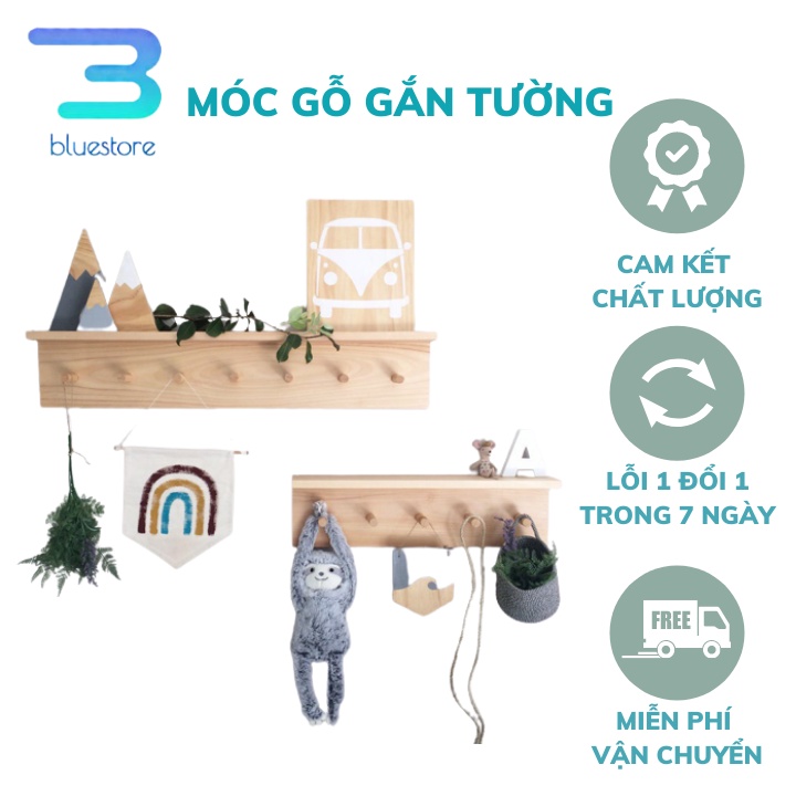 Móc Gỗ Gắn Tường Gỗ Thông BLUE STORE - Kích Thước 10 x 8 x 45cm - Bảo Hành 12 Tháng