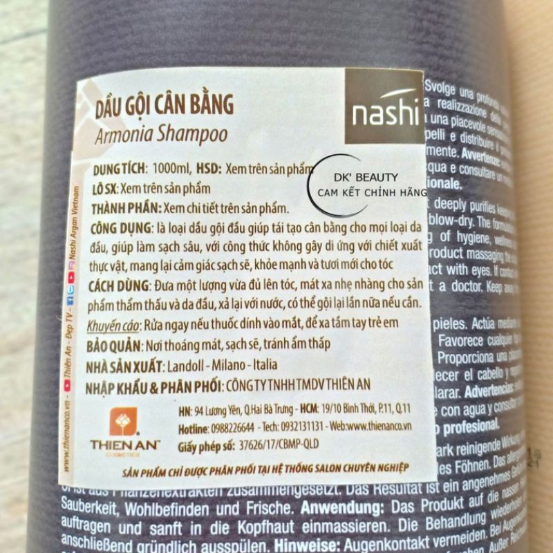 🌞Dầu Gội Cân Bằng Nashi Argan Dành Cho Tóc Dầu, Gàu, Khô - 1000ml