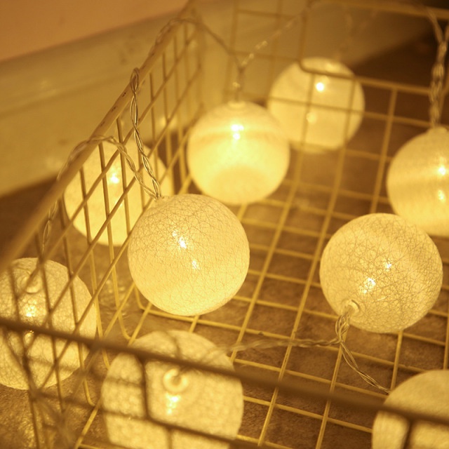 Dây Đèn Led Hình Quả Bóng Cotton 1M2M5M Chạy Bằng Pin Dùng Trang Trí Tiệc Cưới/Giáng Sinh
