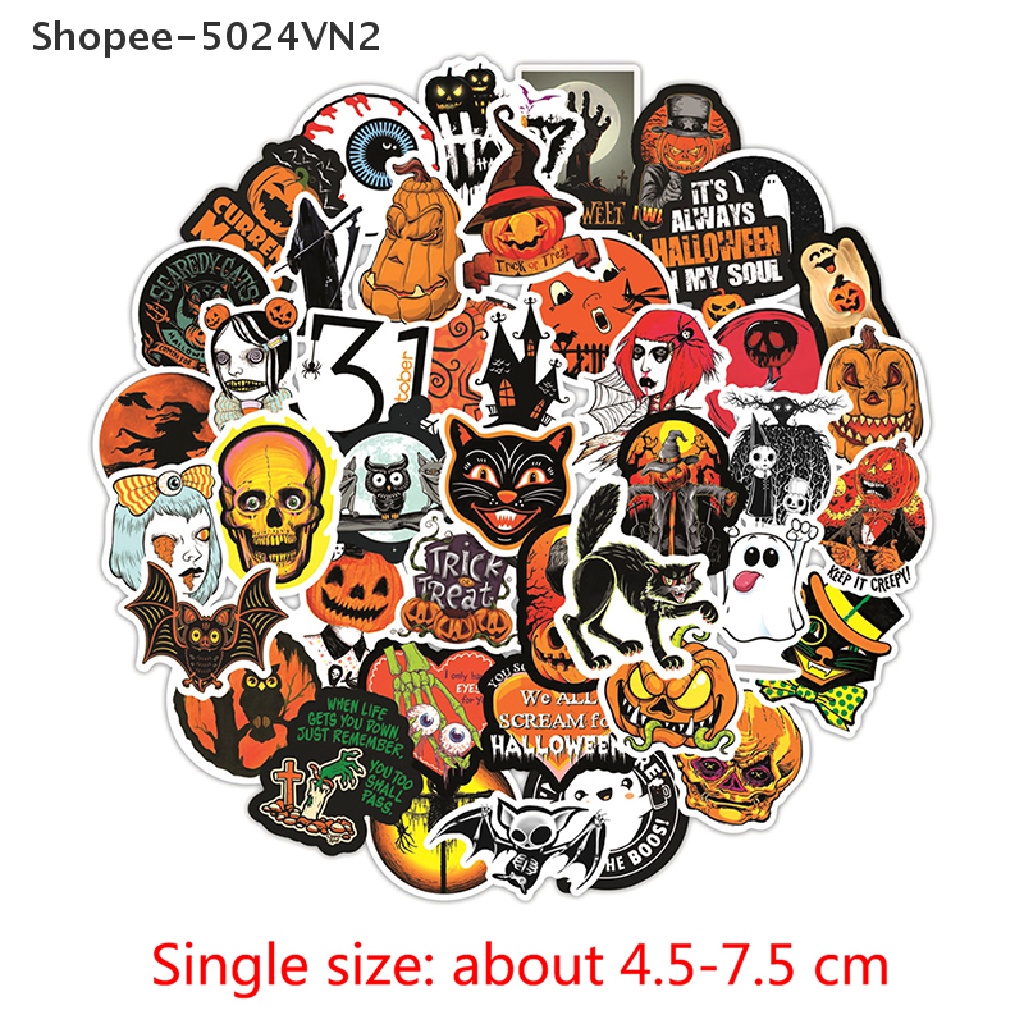 Bộ 50 Hình Dán Trang Trí Chai Nước Chủ Đề Halloween