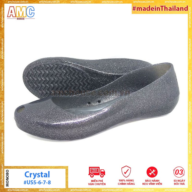 Giày nhưa Thái Lan đi mưa nữ hở mũi đế bệt kim tuyến MONOBO - Crystal