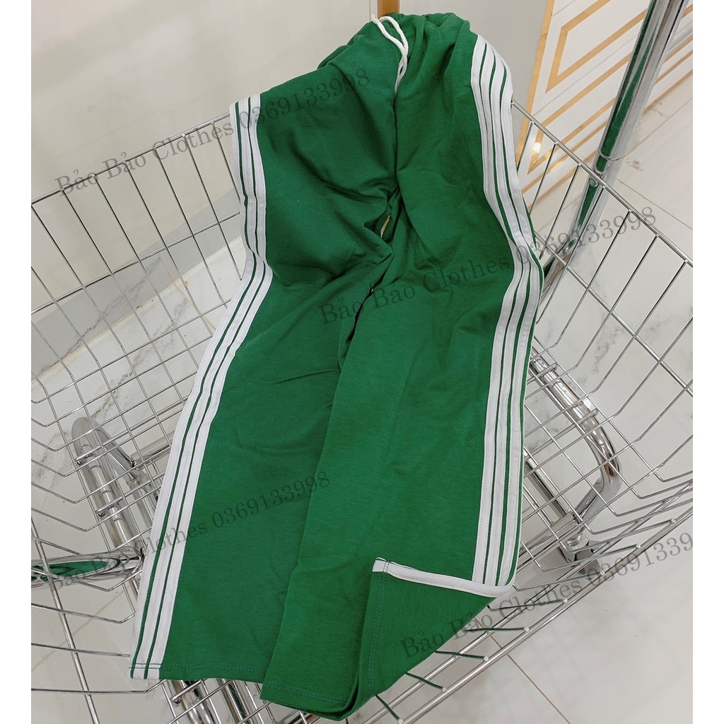 Quần Óng Rộng Xanh 3 Sọc Nam Nữ Dáng Rộng Unisex Cạp Chun Co Dãn Uzzlang Hàn Quốc
