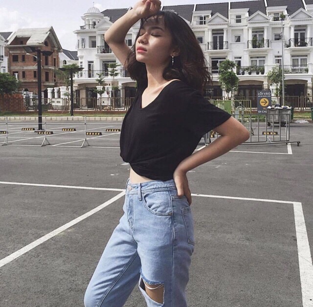 Quần slim baggy jeans xẻ đùi gấp ulzzang kèm ảnh thật