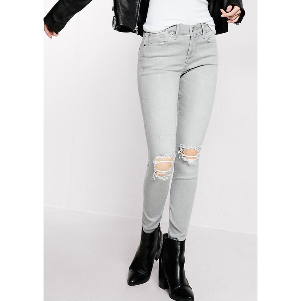 Quần Jeans Express Xám Rách Gối - 2063
