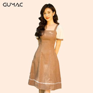 Đầm cổ vuông phối tay GUMAC DA309_NAU