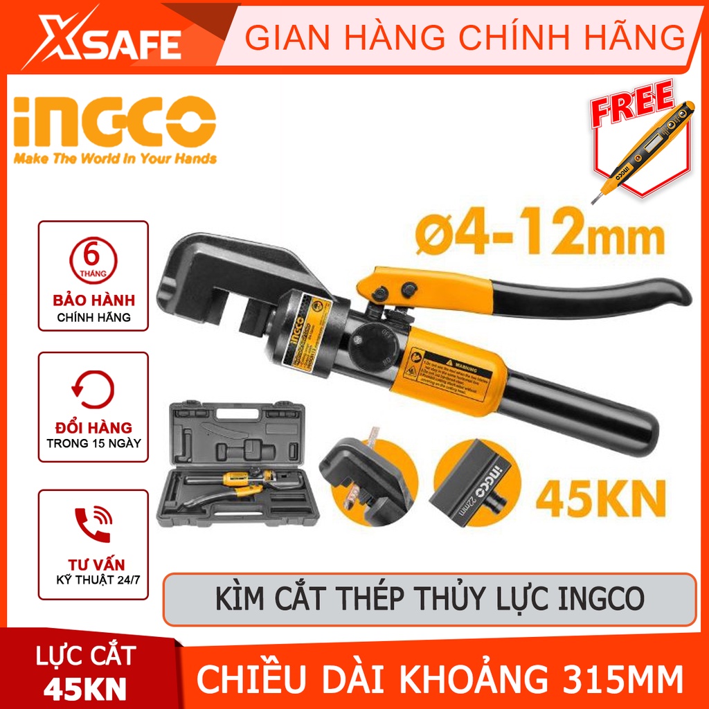 Kìm cắt thép thủy lực INGCO HHSC0112 Kềm ép cốt thủy lực thiết kế nhỏ gọn lực cắt 45kN, hỗ trợ cho việc uốn cáp, cắt cáp
