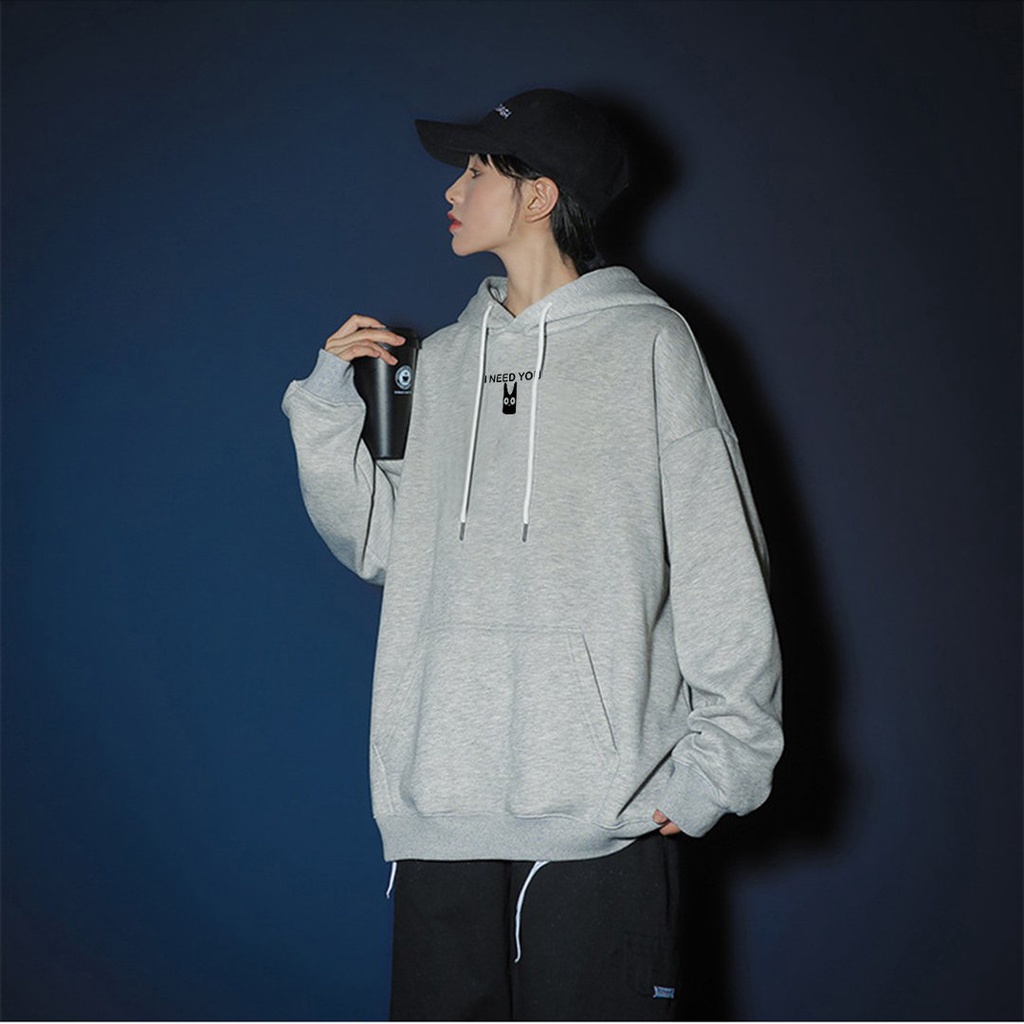 Áo hoodie nam nữ có nón Form rộng vải nỉ in Mèo I Need You thời trang Hàn Quốc- HDI06