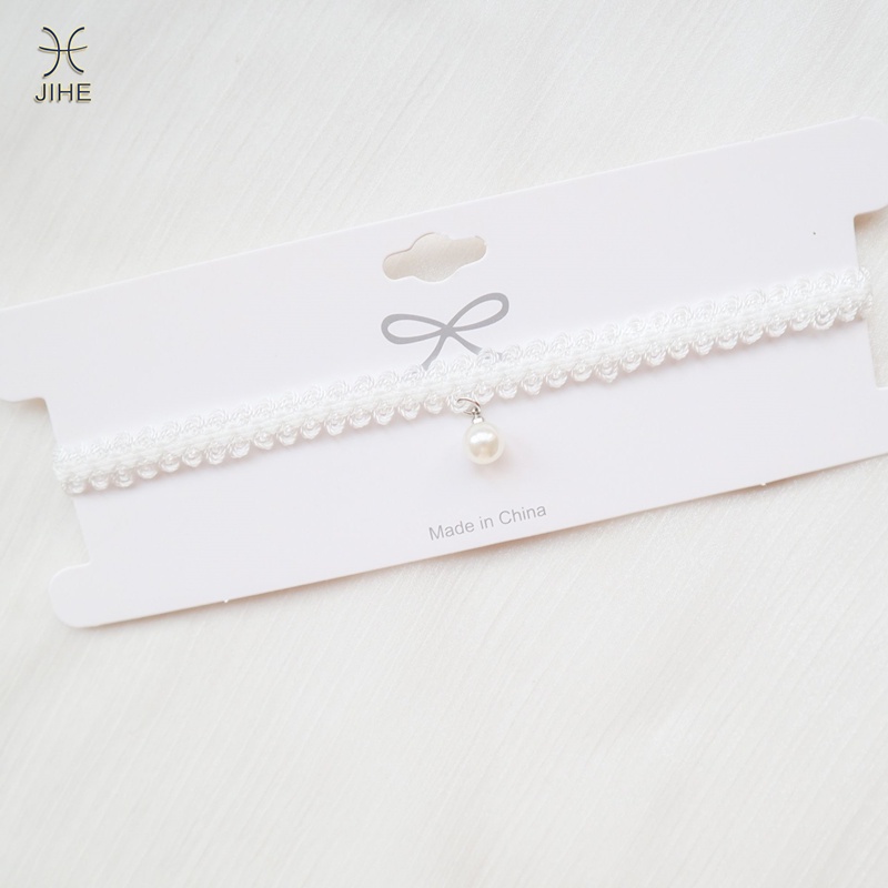 Vòng Cổ choker Dây Nhung Đính Ngọc Trai Trắng Phong Cách Nhật Bản