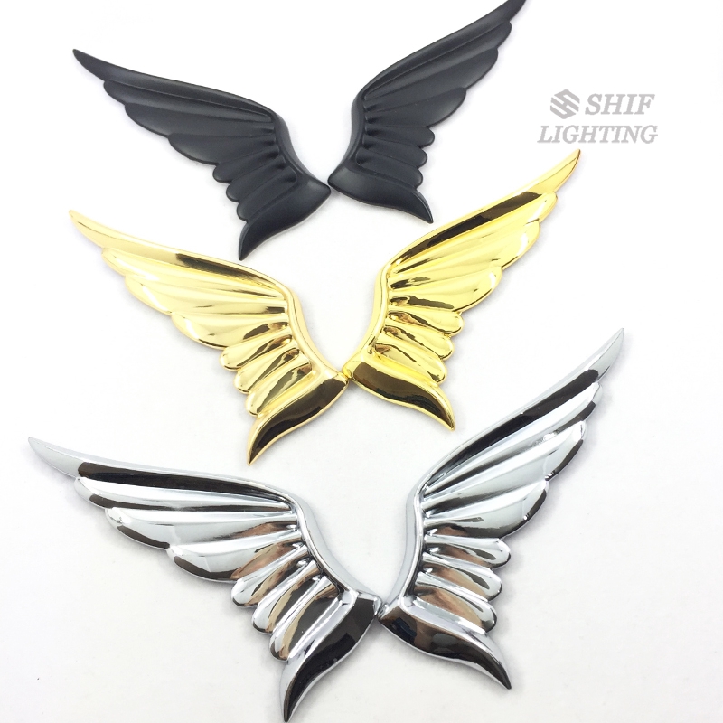 Miếng dán trang trí xe hơi hình đôi cánh thiên thần bằng kim loại nhiều màu tùy chọn