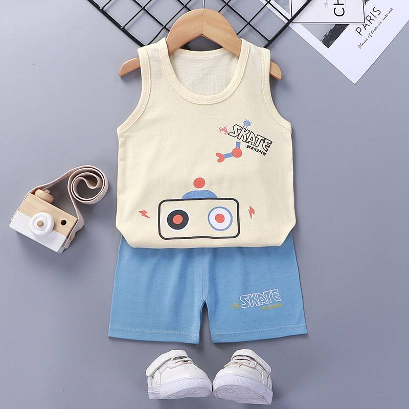 1-6 tuổi Quần áo ngắn tay cho bé trai Mùa hè Cotton Cotton Cartoon Vest tay ngắn + Quần short 2 mảnh Set