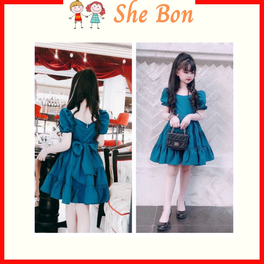 Váy Đầm Bé Gái Tay Bồng Nơ Lưng Bản To Thiết Kế Mùa Hè VB2407 – She Bon
