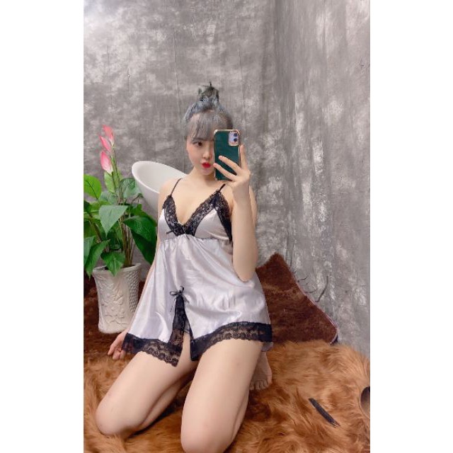 Đồ ngủ sexy 🎀FREE SHIP🎀đồ ngủ sexy phi lụa có mút ngực<60kg
