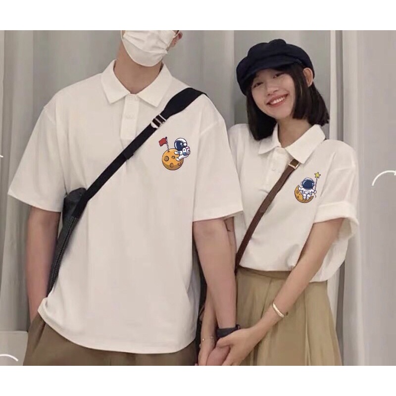 Áo thun polo vũ trụ đen trắng cotton khô 85kg (annstore_ảnh thật)